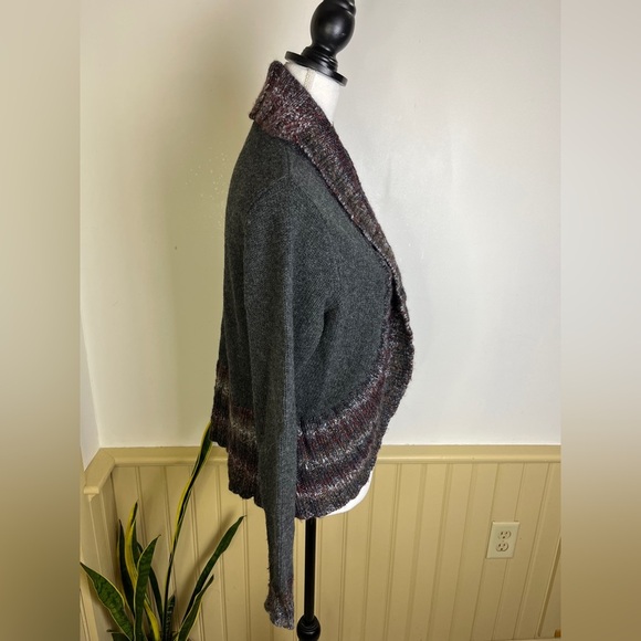 Woolrich Lambswool Open Front Cardigan Sweater M Gray Marled Trim Fall Cozycore - Picture 9 of 12